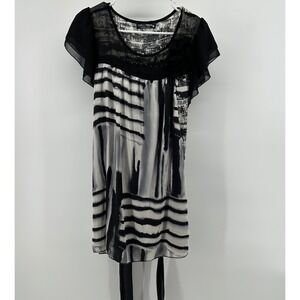 Forla Paris Dress Womens M Black Abstract Short Artsy Mod City New Years Goth